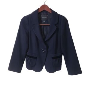 Banana Republic Womens Y2K Wool Silk‎ Navy Blue Velvet Trim Blazer Jacket Sz 8